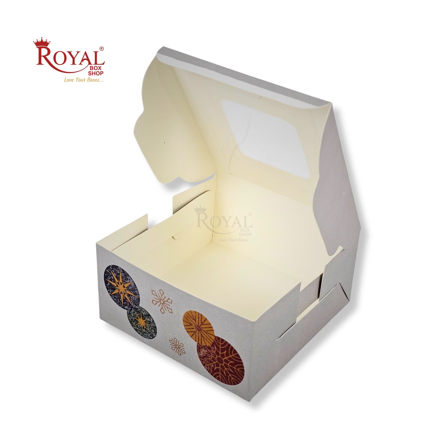 RoyalBoxShop® 4 Piece Laddu Box with Window I RCF-09 D1 I Grey Floral I 4x4x2 Inch