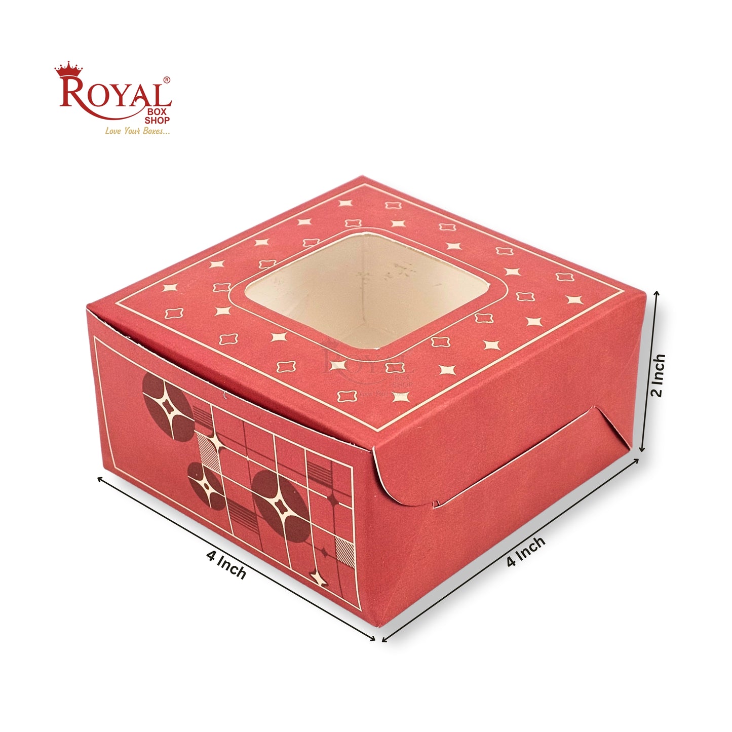 RoyalBoxShop® 4 Piece Laddu Box with Window I RCF-09 D2 I Red Floral I 4x4x2 Inch