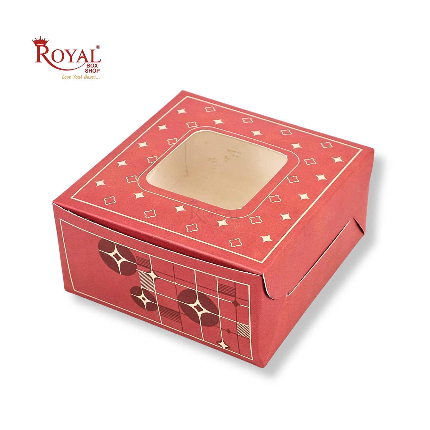 RoyalBoxShop® 4 Piece Laddu Box with Window I RCF-09 D2 I Red Floral I 4x4x2 Inch
