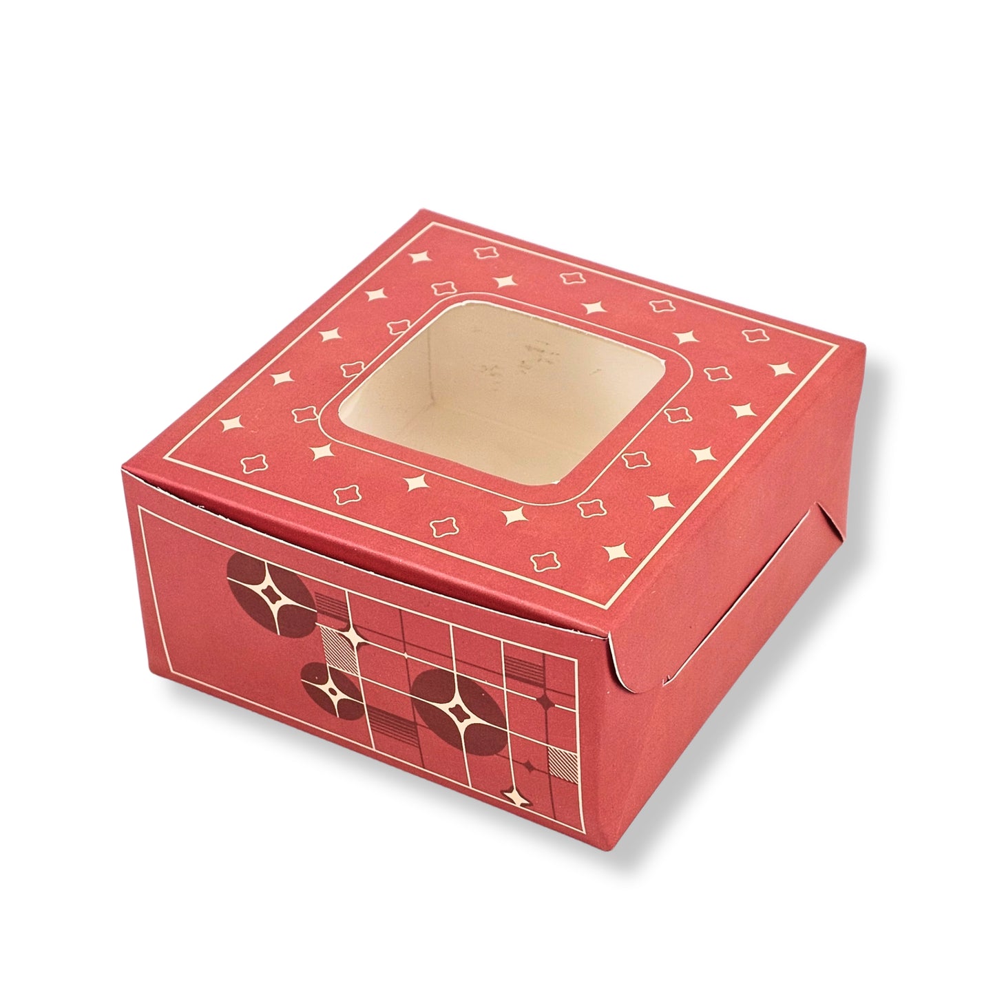RoyalBoxShop® 4 Piece Laddu Box with Window I RCF-09 D2 I Red Floral I 4x4x2 Inch