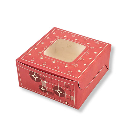RoyalBoxShop® 4 Piece Laddu Box with Window I RCF-09 D2 I Red Floral I 4x4x2 Inch