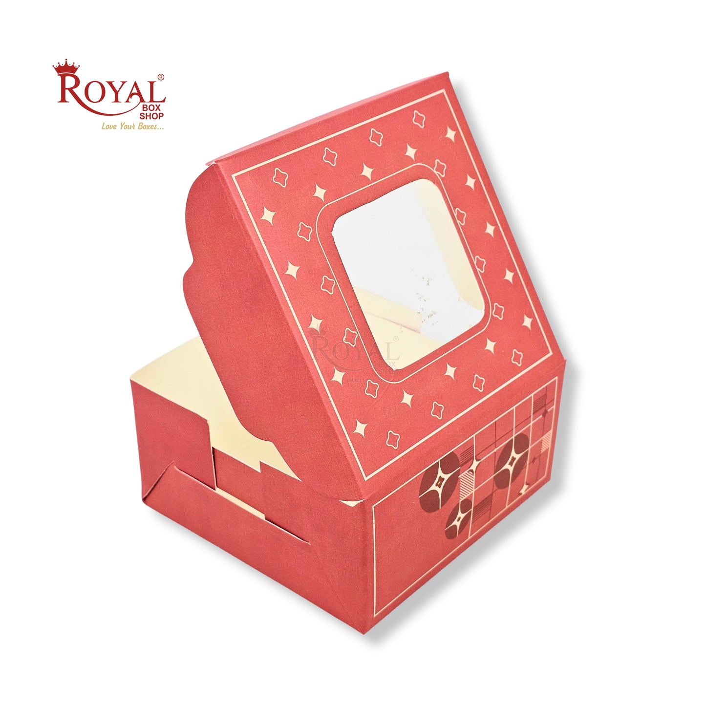 RoyalBoxShop® 4 Piece Laddu Box with Window I RCF-09 D2 I Red Floral I 4x4x2 Inch