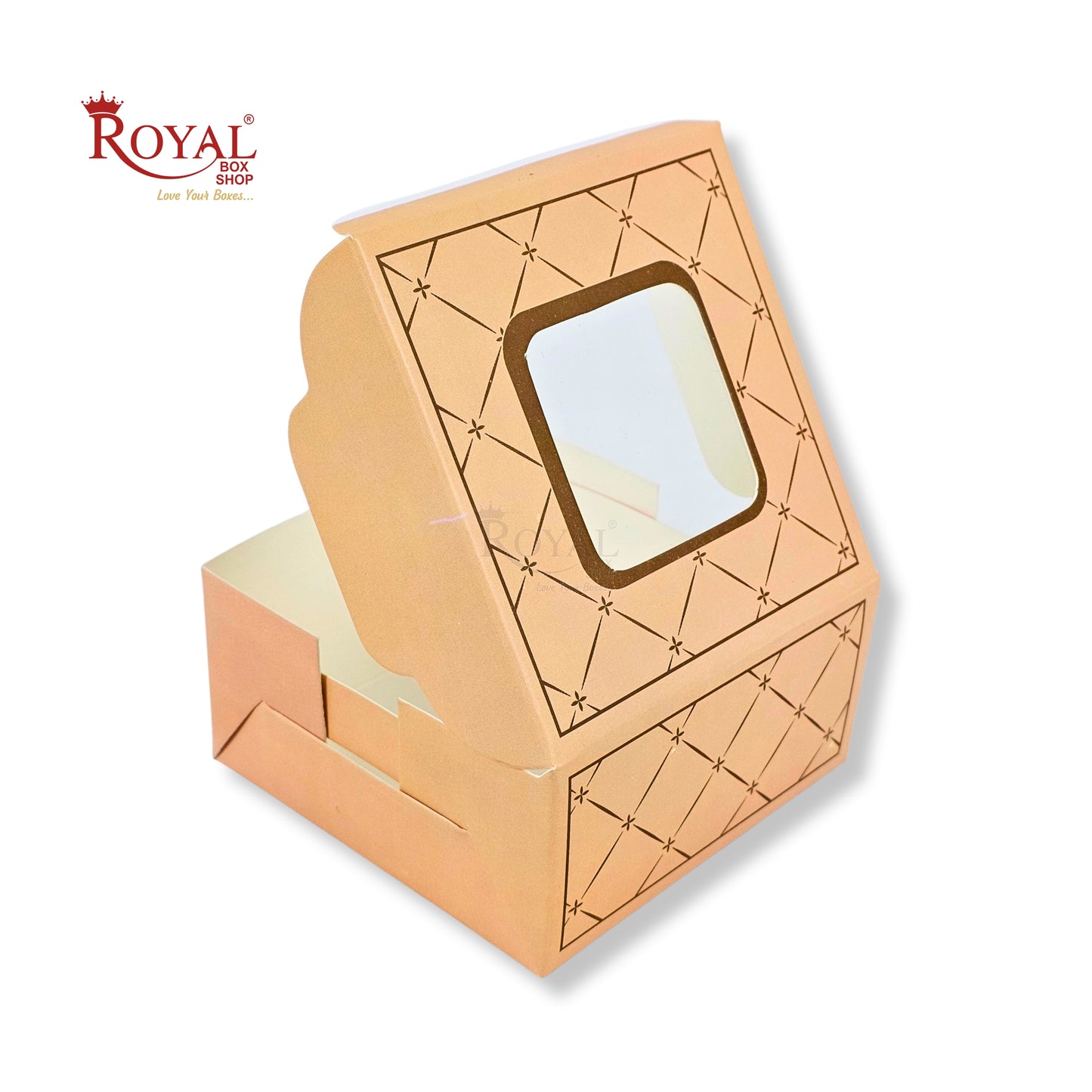 RoyalBoxShop® 4 Piece Laddu Box with Window I RCF-09 D3 I Peach I 4x4x2 Inch