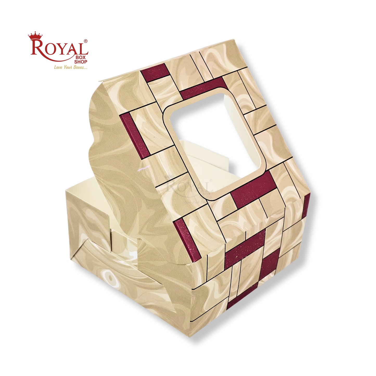 RoyalBoxShop® 4 Piece Laddu Box with Window I RCF-09 D4 I Cream I 4x4x2 Inch