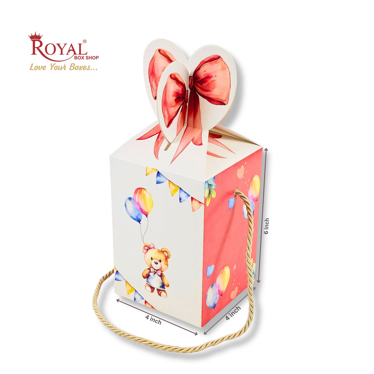 Gift Box Bow Shape | 4x4x6 Inch | RCF-2602 D9 | Red