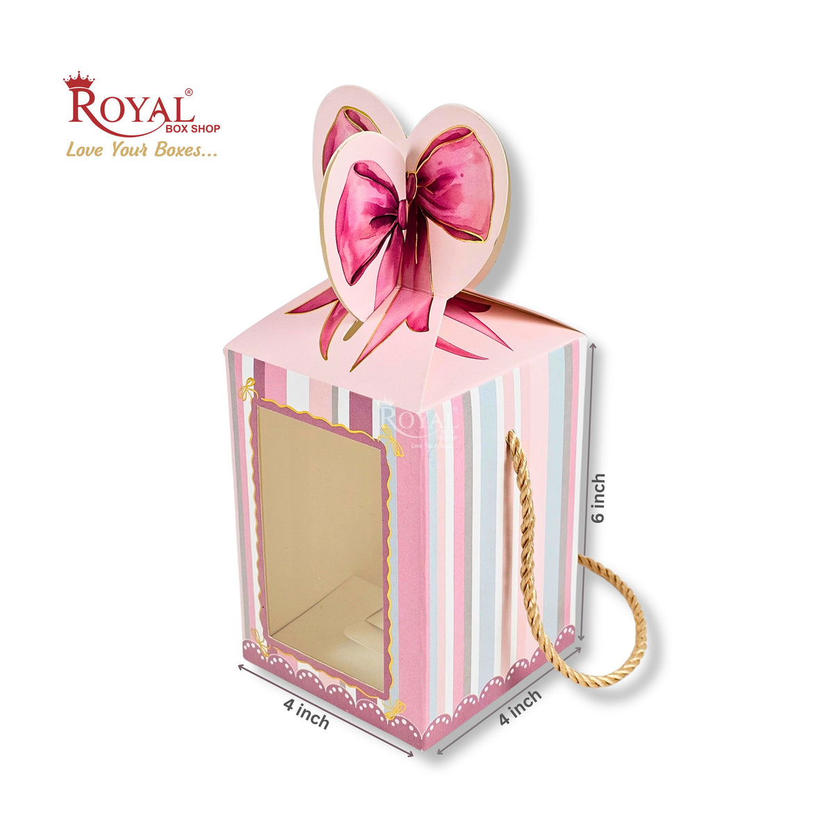 Gift Box Bow Shape | 4x4x6 Inch | RCF-2602 D7 | Pink