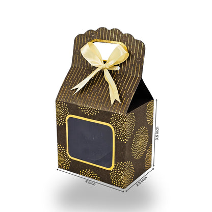 Premium Gift Box with Window I RCF-44 I Brown Gold Leafing Print I 4x2.5x3.5 inches