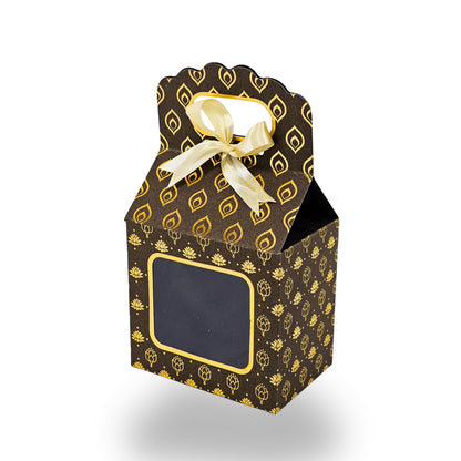 Premium Gift Box with Window I RCF-44 I Brown Flower Leaf Print I 4x2.5x3.5 inches