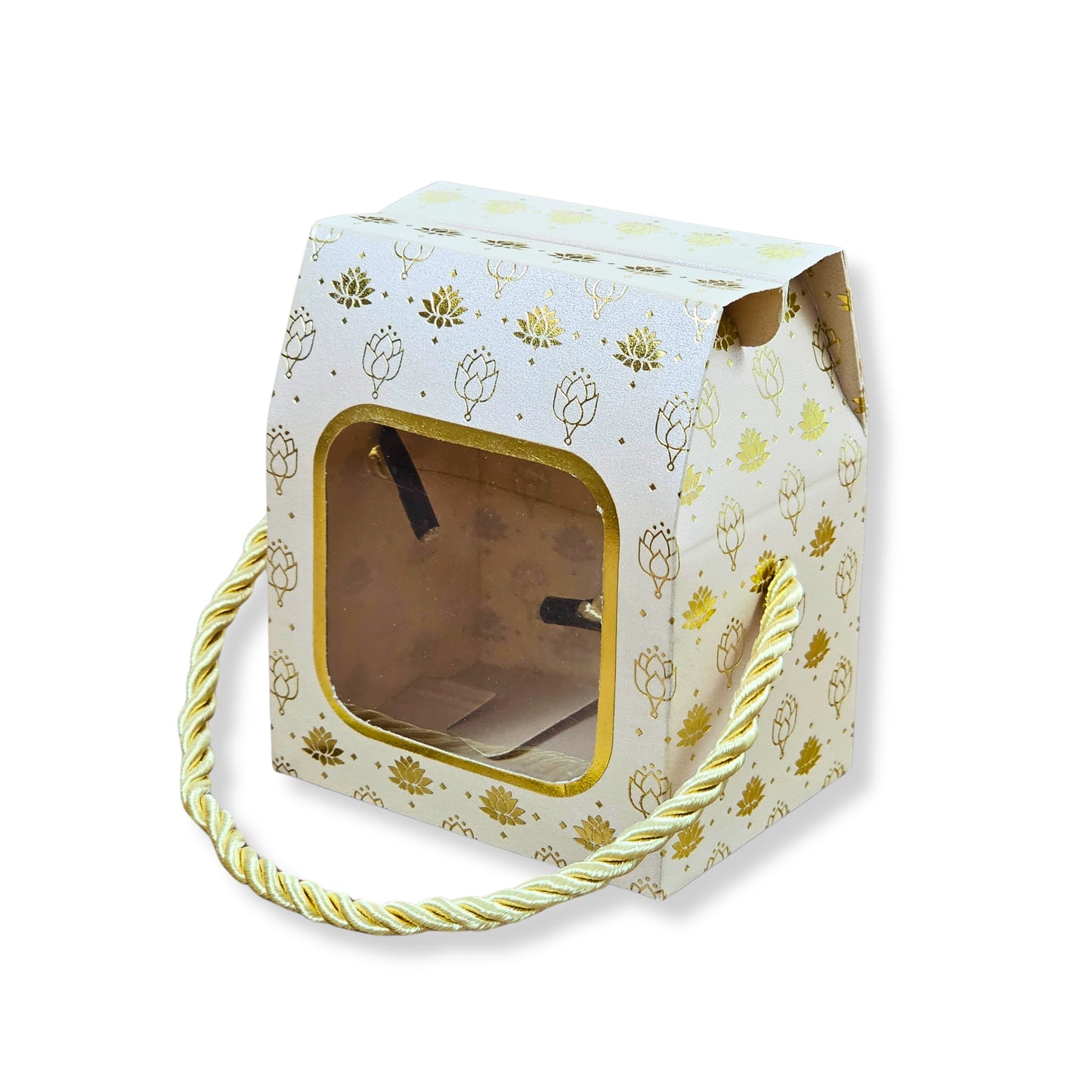 Premium Gift Box | RCF-14 | 3x2.45x3.75 Inches | Cream With Flower Leafing