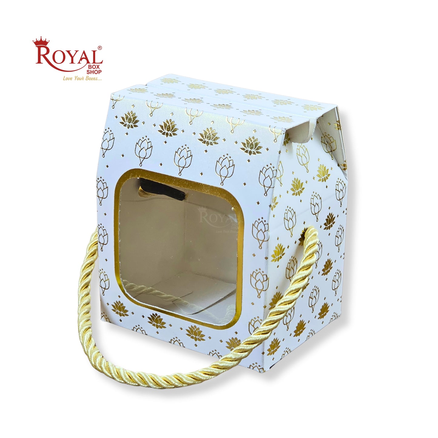 Premium Gift Box | RCF-14 | 3x2.45x3.75 Inches | White With Flower Leafing