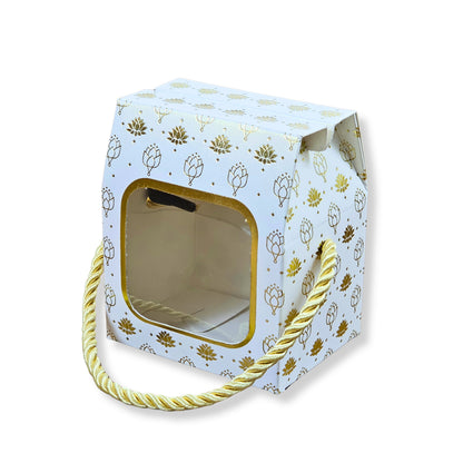 Premium Gift Box | RCF-14 | 3x2.45x3.75 Inches | White With Flower Leafing