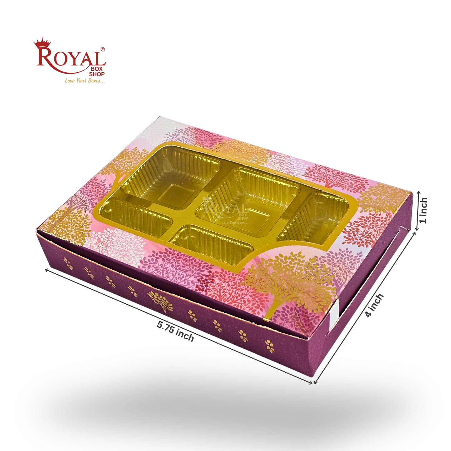 Premium 6 Cavity Chocolate Gift Box | RCH-06 | Festive Magenta with Golden Tray & Window