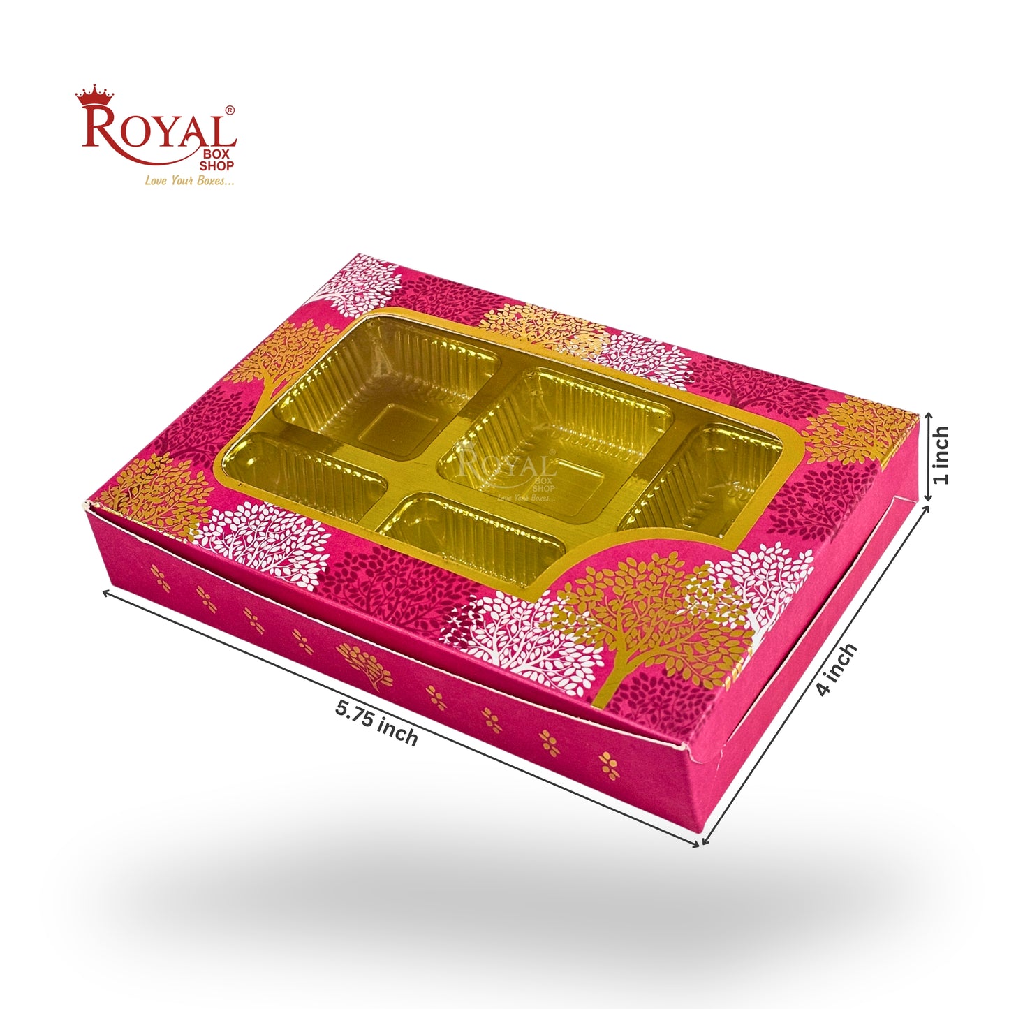 Premium 6 Cavity Chocolate Gift Box | RCH-06 | Festive Red with Golden Tray & Window