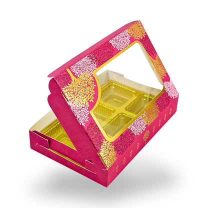 Premium 6 Cavity Chocolate Gift Box | RCH-06 | Festive Red with Golden Tray & Window