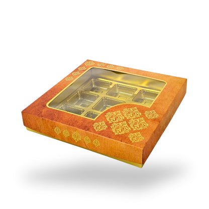 RoyalBoxShop® 9 Cavity Chocolate Box | RCH-09 D1 | Window Lid | Golden Tray
