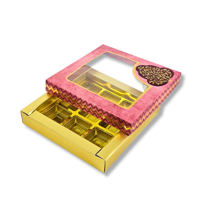RoyalBoxShop® 9 Cavity Chocolate Box | RCH-09 D4 | Window Lid | Golden Tray