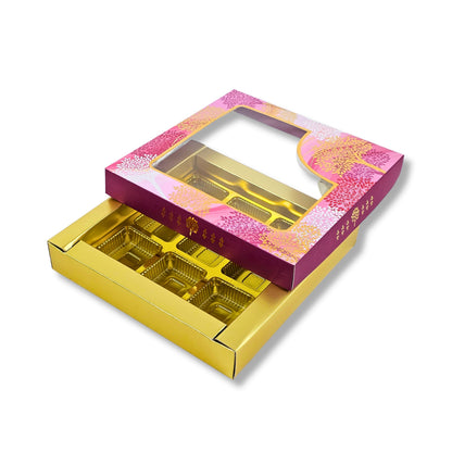 RoyalBoxShop® 9 Cavity Chocolate Box | RCH-09 D5 | Window Lid | Golden Tray