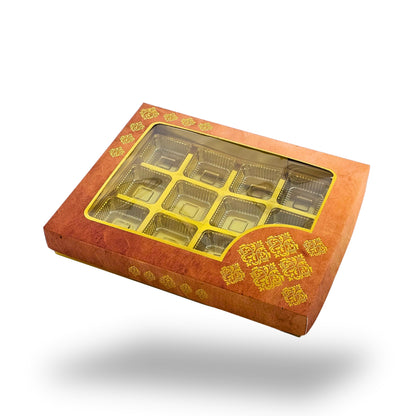 RoyalBoxShop® 12 Cavity Chocolate Box | RCH-12 D1 | Window Lid | Golden Tray