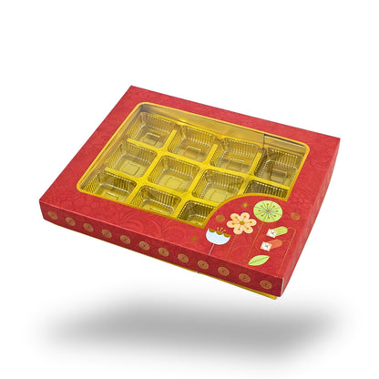RoyalBoxShop® 12 Cavity Chocolate Box | RCH-12 D2 | Window Lid | Golden Tray