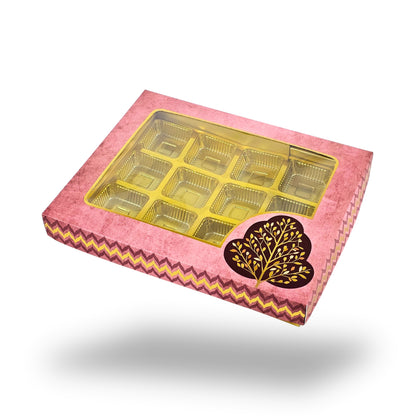RoyalBoxShop® 12 Cavity Chocolate Box | RCH-12 D4 | Window Lid | Golden Tray