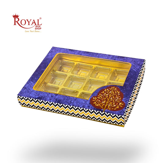 RoyalBoxShop® 12 Cavity Chocolate Box | RCH-12 D6 | Window Lid | Golden Tray