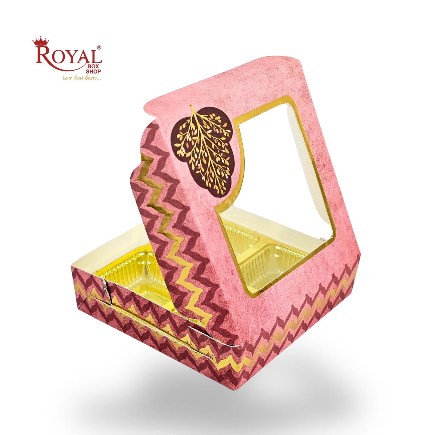 Premium 4 Chocolate Box with Golden Tray | 3.75x3.75x1 inches | Pink