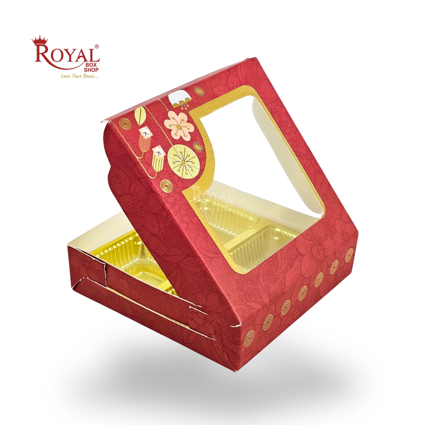 Premium 4 Chocolate Box with Golden Tray | 3.75x3.75x1 inches | Red