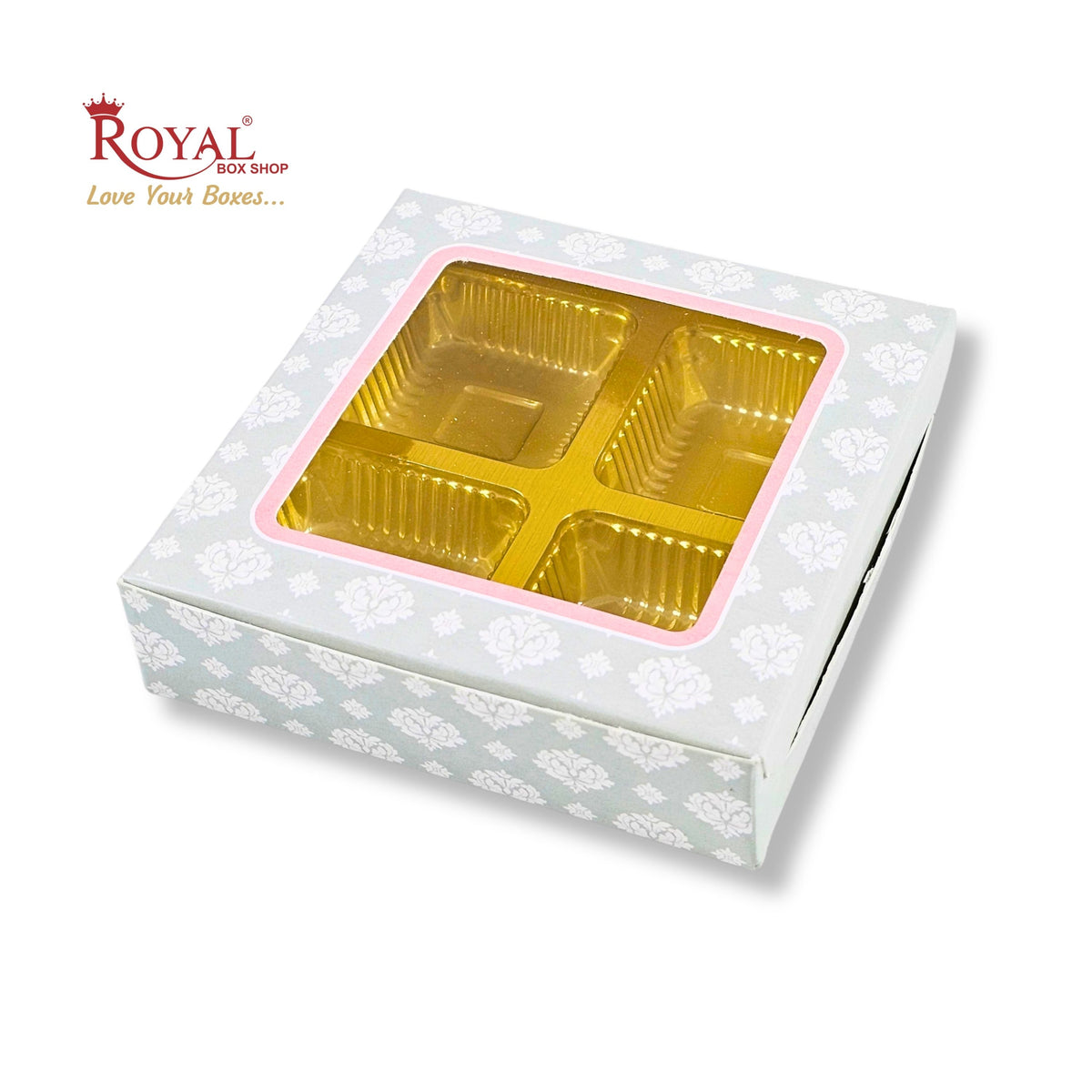 4 Cavity Chocolate Boxes with Window I 3.75 x 3.75 x 1 inches I Green Flower