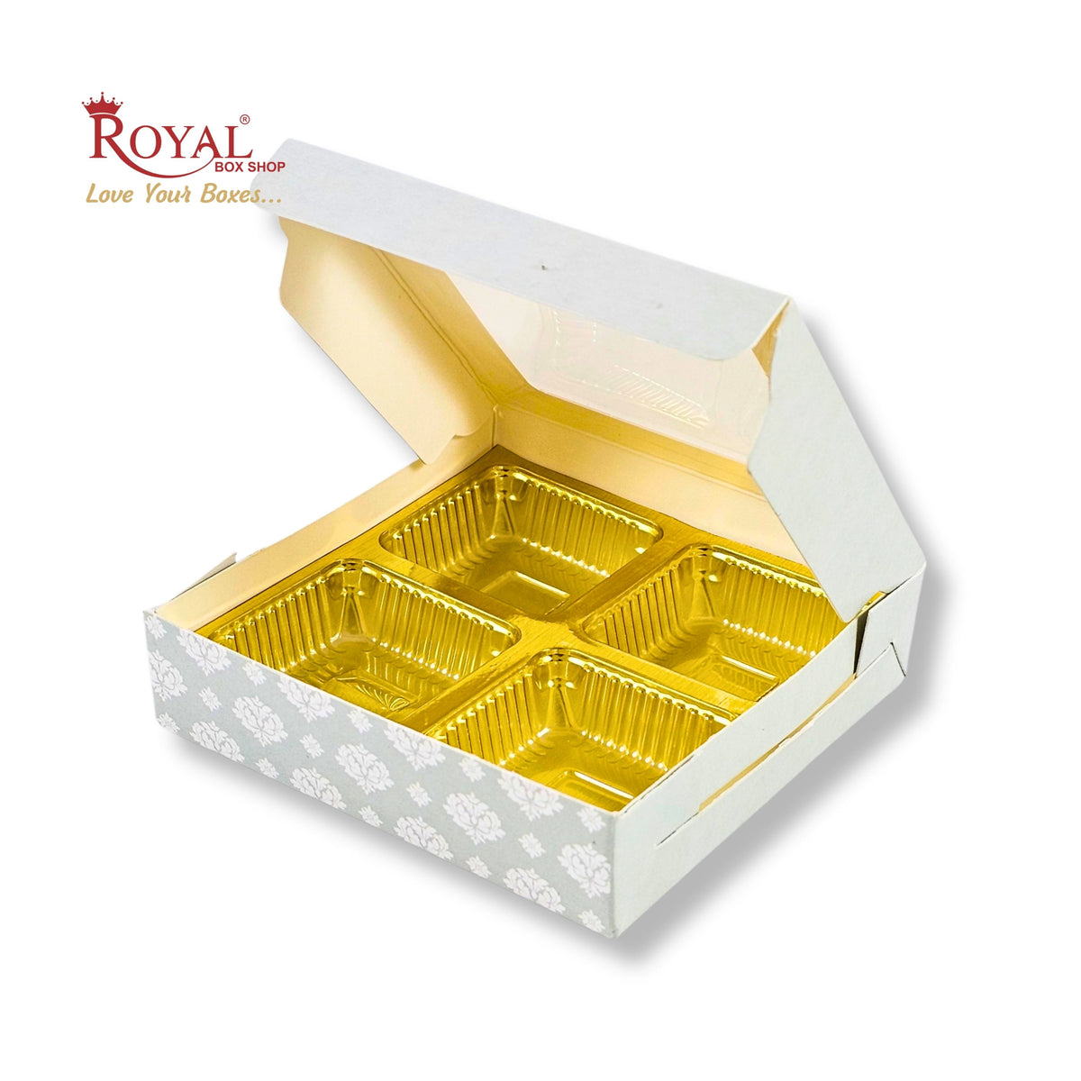 4 Cavity Chocolate Boxes with Window I 3.75 x 3.75 x 1 inches I Green Flower