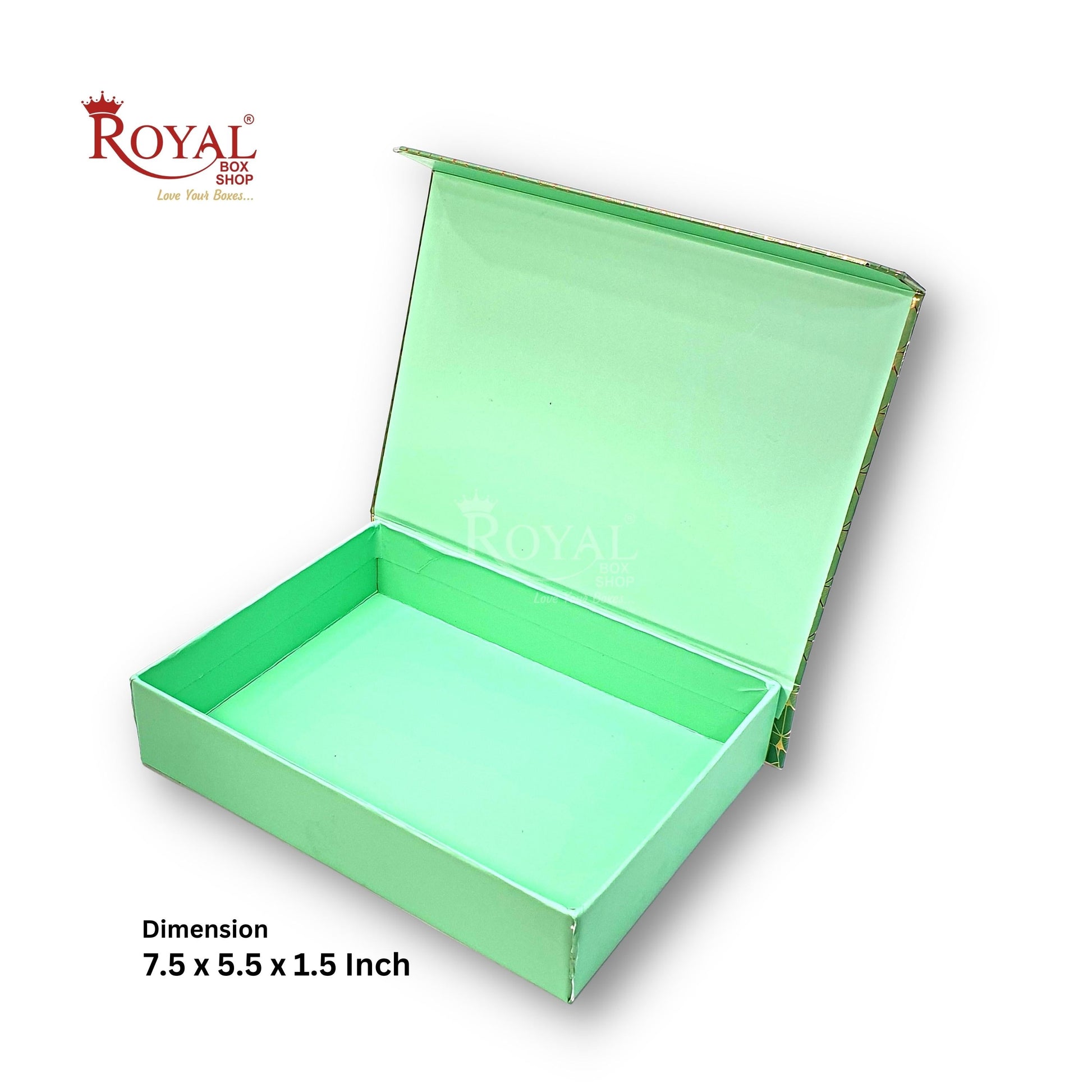 Rigid Chocolate Boxes 12 Cavity With Magnetic Flap I Green with Gold Foiling I 7.5 X 5.5 X 1.5 Inch I Kappa Boxes Royal Box Shop