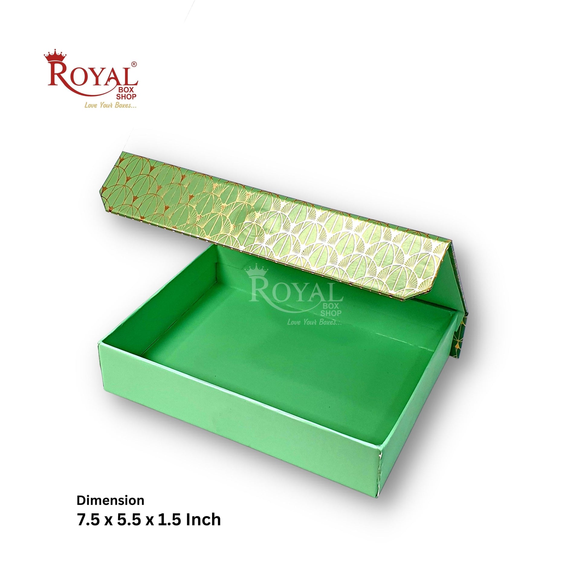 Rigid Chocolate Boxes 12 Cavity With Magnetic Flap I Green with Gold Foiling I 7.5 X 5.5 X 1.5 Inch I Kappa Boxes Royal Box Shop