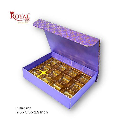 Rigid Chocolate Boxes 12 Cavity With Magnetic Flap I Purple with Gold Foiling I 7.5 X 5.5 X 1.5 Inch I Kappa Boxes Royal Box Shop