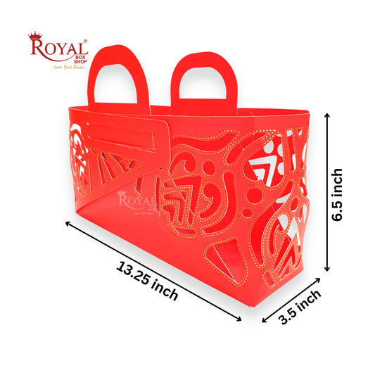 Royal 4 Jar Gift Hamper Bags I Laser Cut Gold Foiling I Red Color I Wedding, Corporate Birthday Return  Gifting Hamper Bags Royal Box Shop