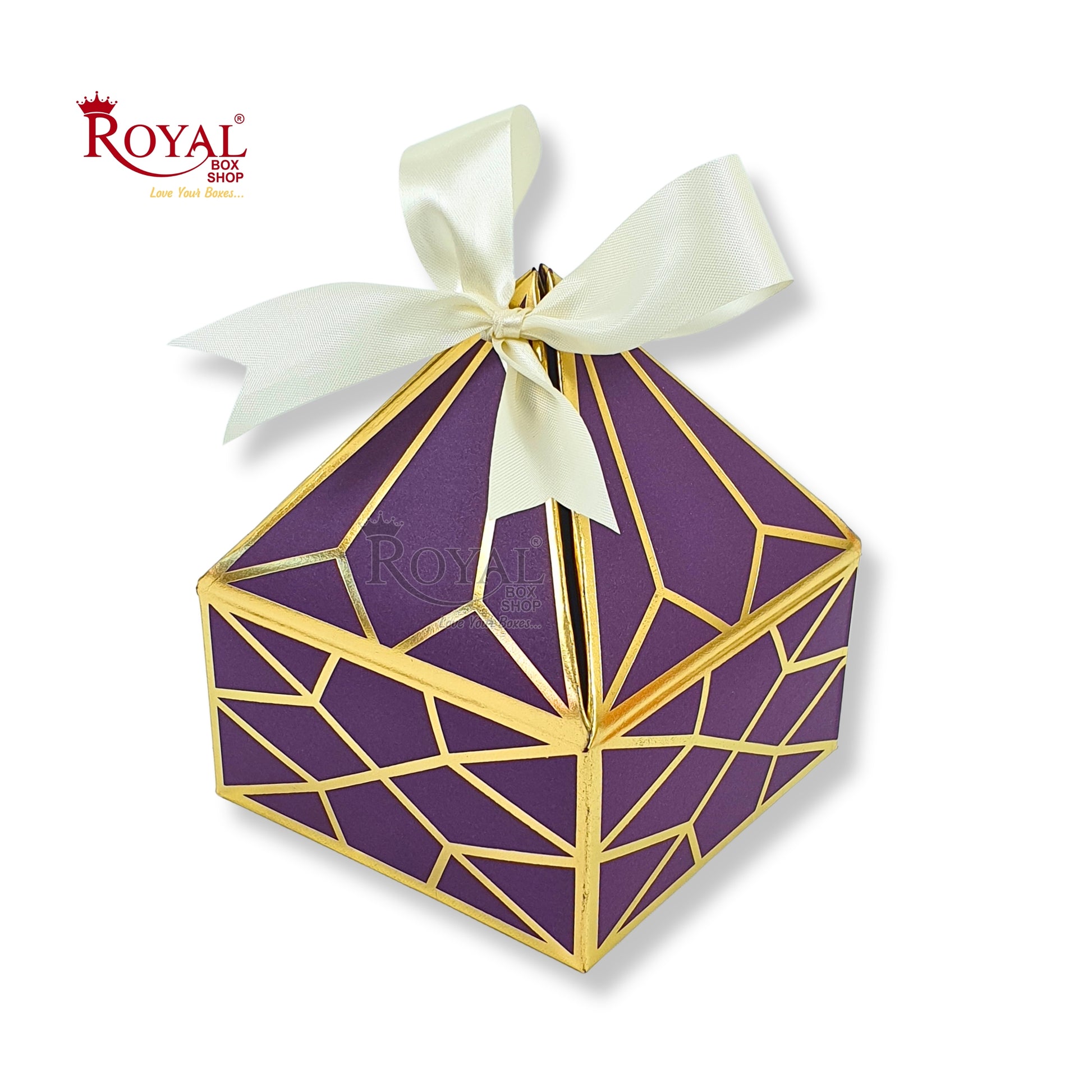 Royal Diamond Gift Box I Purple with Gold Print I 4x4x2 Inch I Perfect for Sweets, Party Favors, & Hampers Royal Box Shop