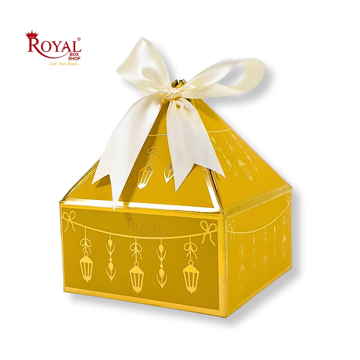 Royal Diamond Gift Box I Yellow with Gold Bells Print I 4x4x2 Inch I Perfect for Sweets, Party Favors, & Hampers Royal Box Shop