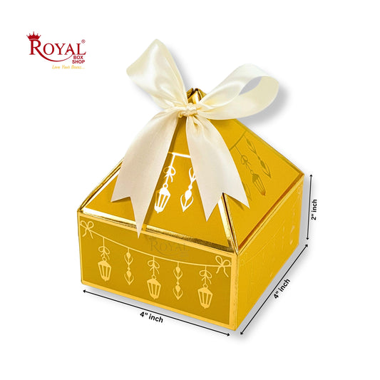 Royal Diamond Gift Box I Yellow with Gold Bells Print I 4x4x2 Inch I Perfect for Sweets, Party Favors, & Hampers Royal Box Shop