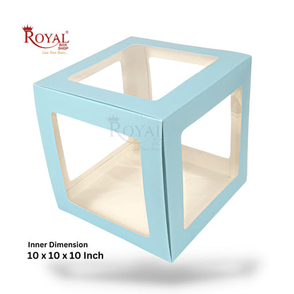 RoyalBoxShop® 5-Window Gift Box I 10x10x10 Inch I Blue I Perfect for Bakery Cakes, Gifts, Parties, Any Occasion Royal Box Shop