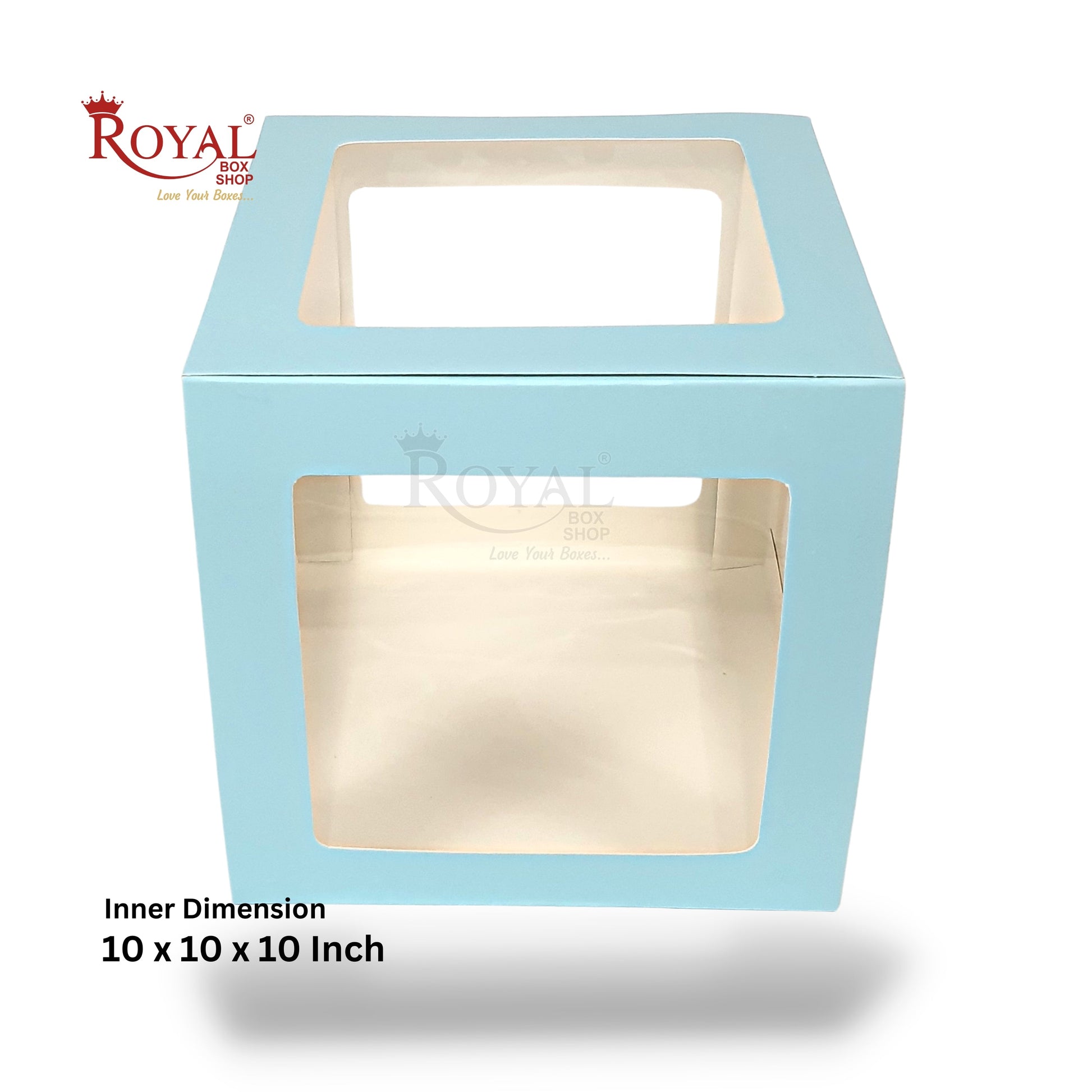 RoyalBoxShop® 5-Window Gift Box I 10x10x10 Inch I Blue I Perfect for Bakery Cakes, Gifts, Parties, Any Occasion Royal Box Shop