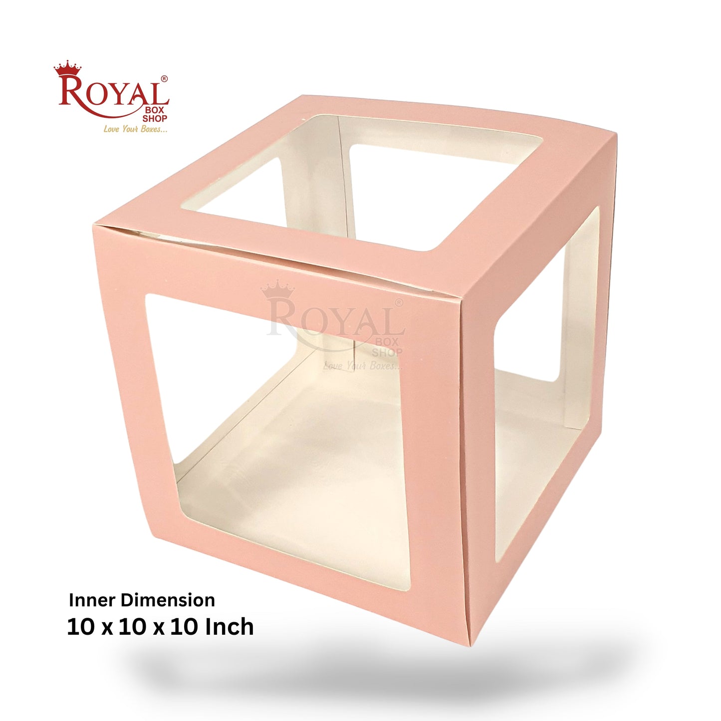 RoyalBoxShop® 5-Window Gift Box I 10x10x10 Inch I Pink I Perfect for Bakery Cakes, Gifts, Parties, Any Occasion Royal Box Shop