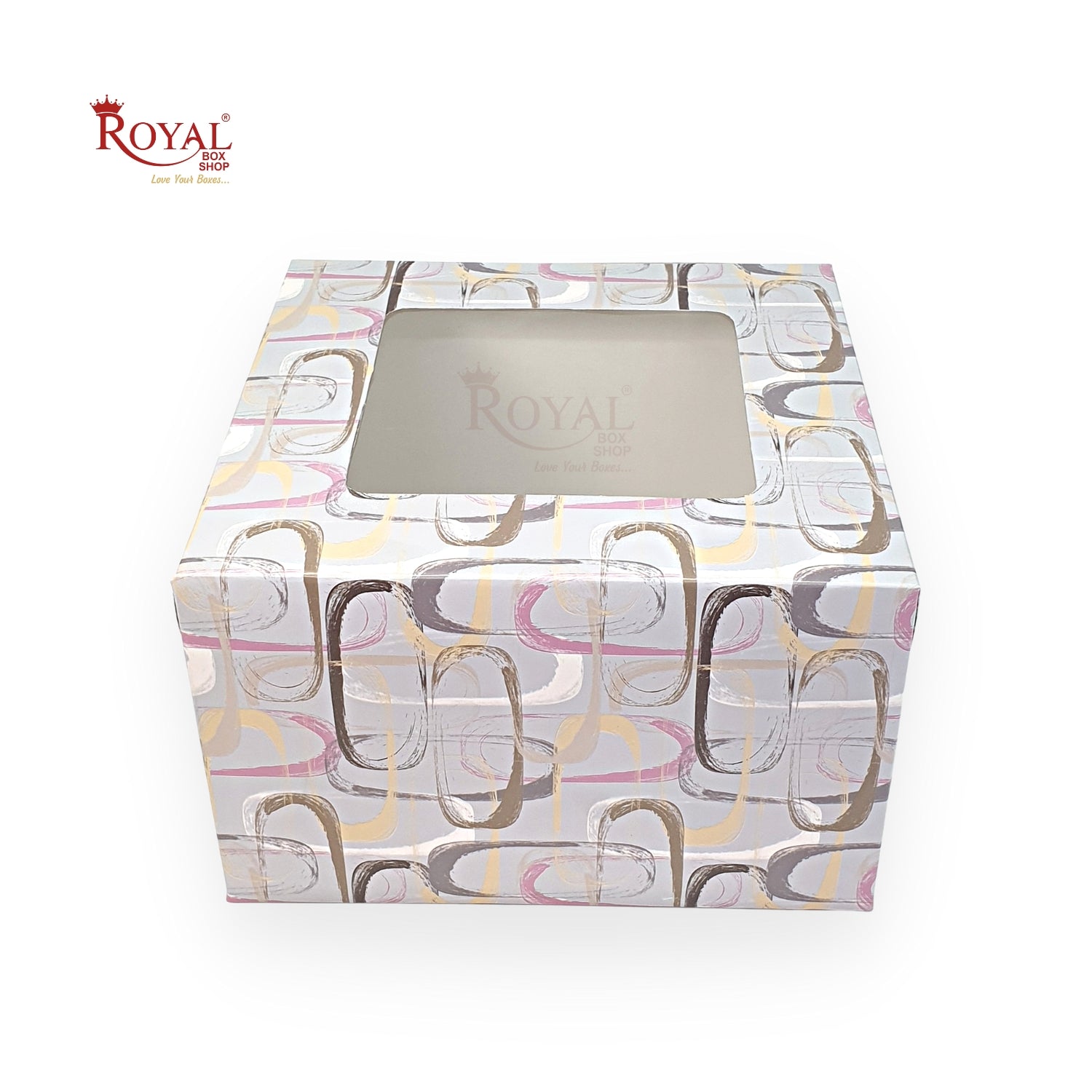 RoyalBoxShop® Window Cake Box I 8"x8"x5" I Clip Print I FBB Paper I 300 GSM Royal Box Shop