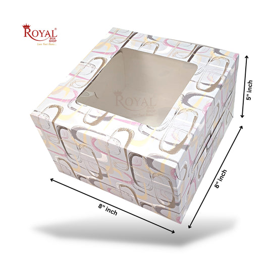 RoyalBoxShop® Window Cake Box I 8"x8"x5" I Clip Print I FBB Paper I 300 GSM Royal Box Shop