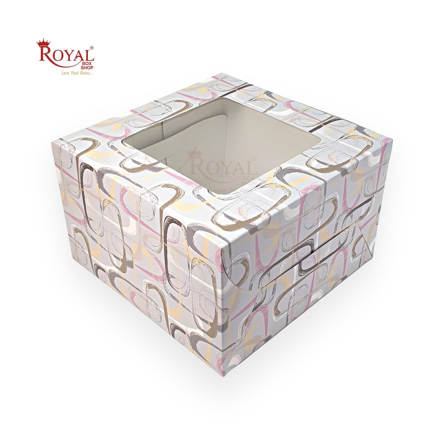 RoyalBoxShop® Window Cake Box I 8"x8"x5" I Clip Print I FBB Paper I 300 GSM Royal Box Shop