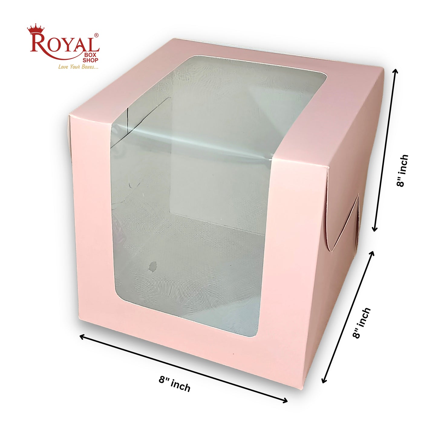 Tall Cake Box L-shape Window - 8"x8"x8"inches - Solid Pink Color Royal Box Shop