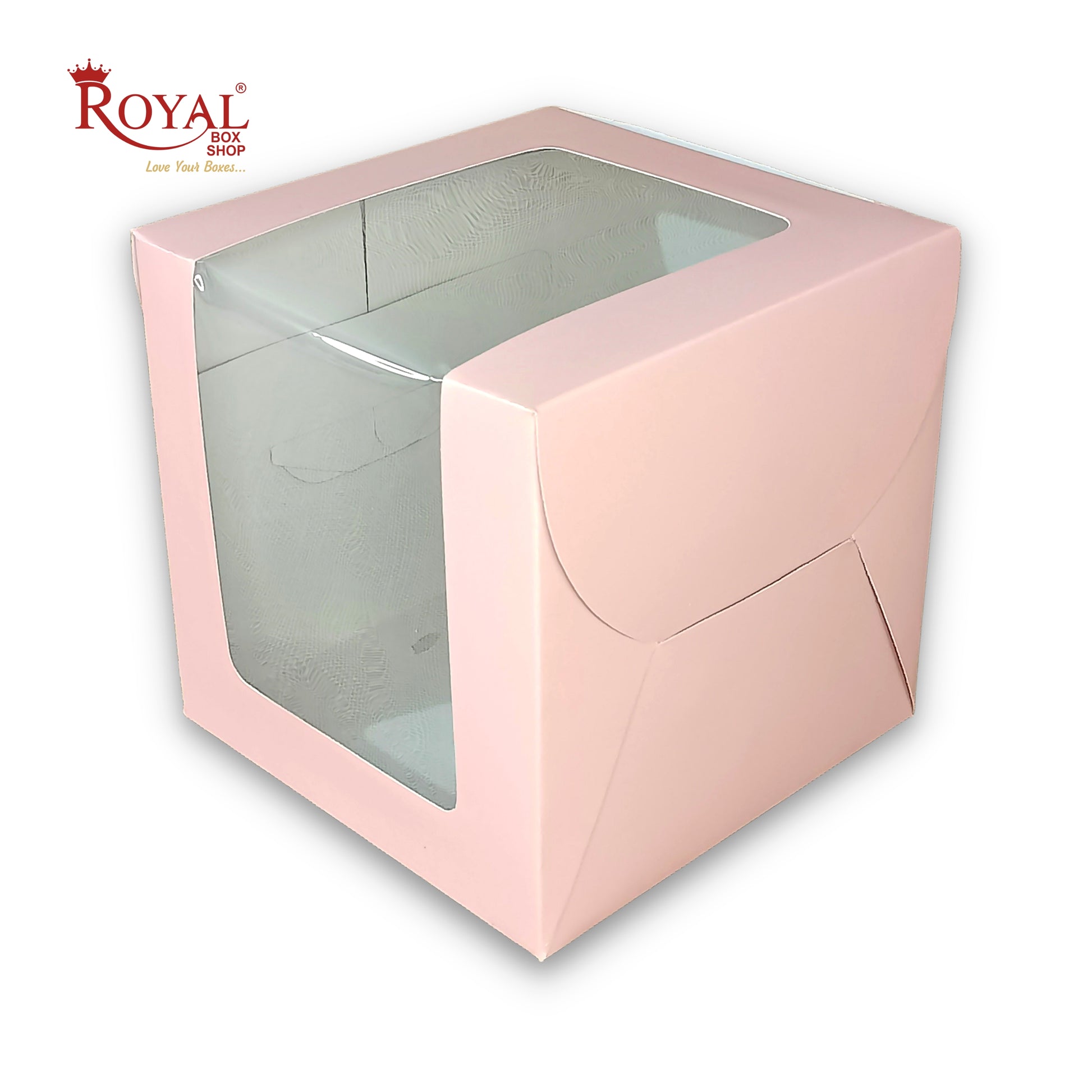 Tall Cake Box L-shape Window - 8"x8"x8"inches - Solid Pink Color Royal Box Shop