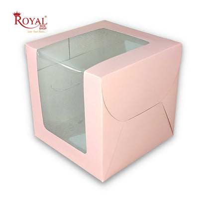 Tall Cake Box L-shape Window - 8"x8"x8"inches - Solid Pink Color Royal Box Shop