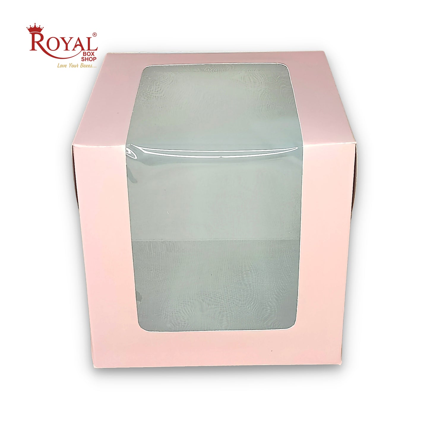 Tall Cake Box L-shape Window - 8"x8"x8"inches - Solid Pink Color Royal Box Shop