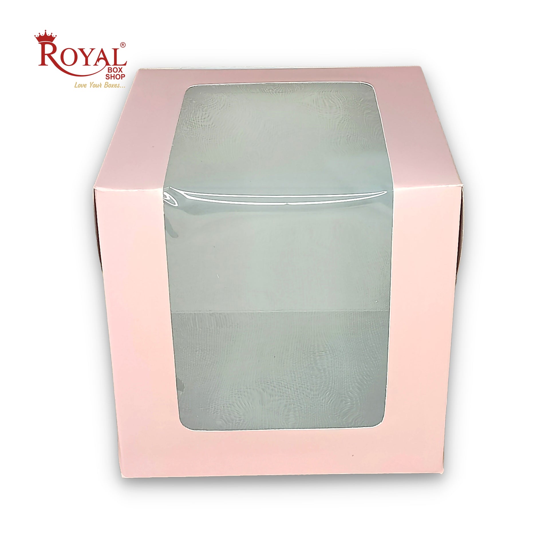 Tall Cake Box L-shape Window - 8"x8"x8"inches - Solid Pink Color Royal Box Shop