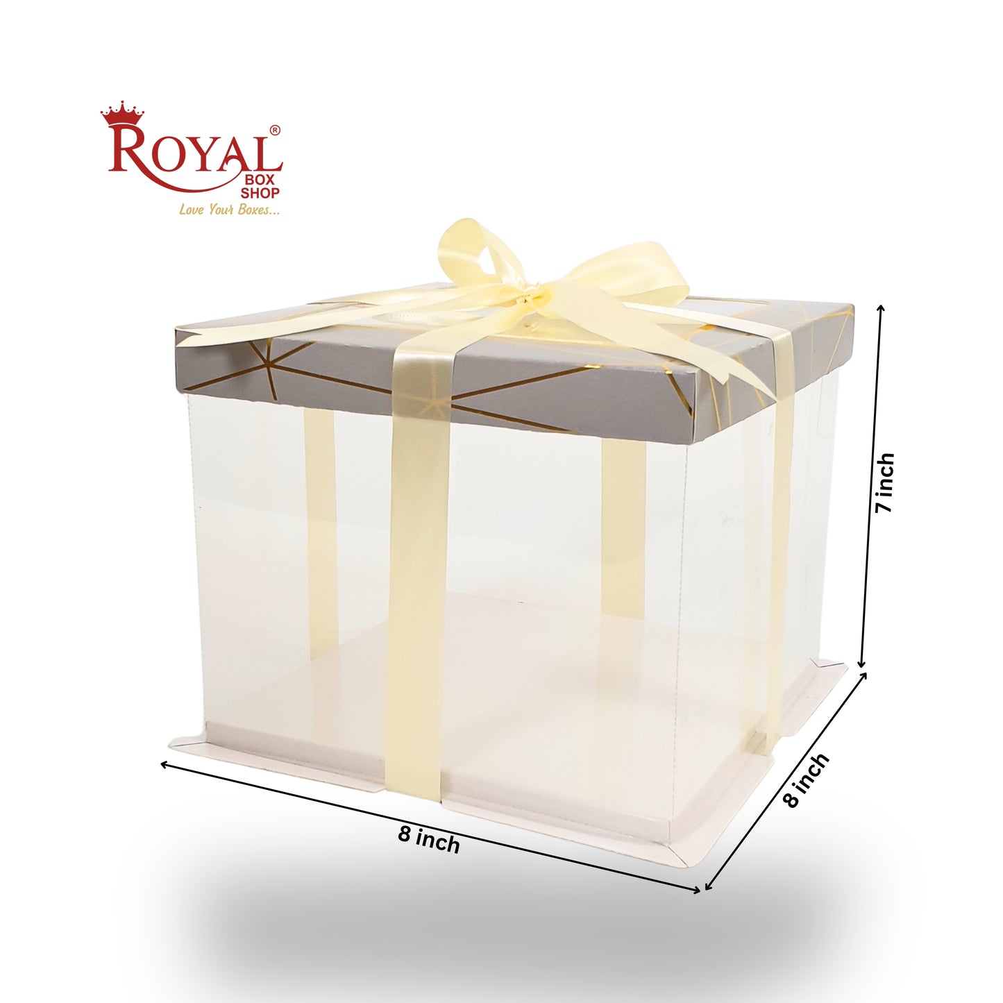 Tall Transparent Square Box with Ribbon I Grey I Perfect for Cakes & Gifts!