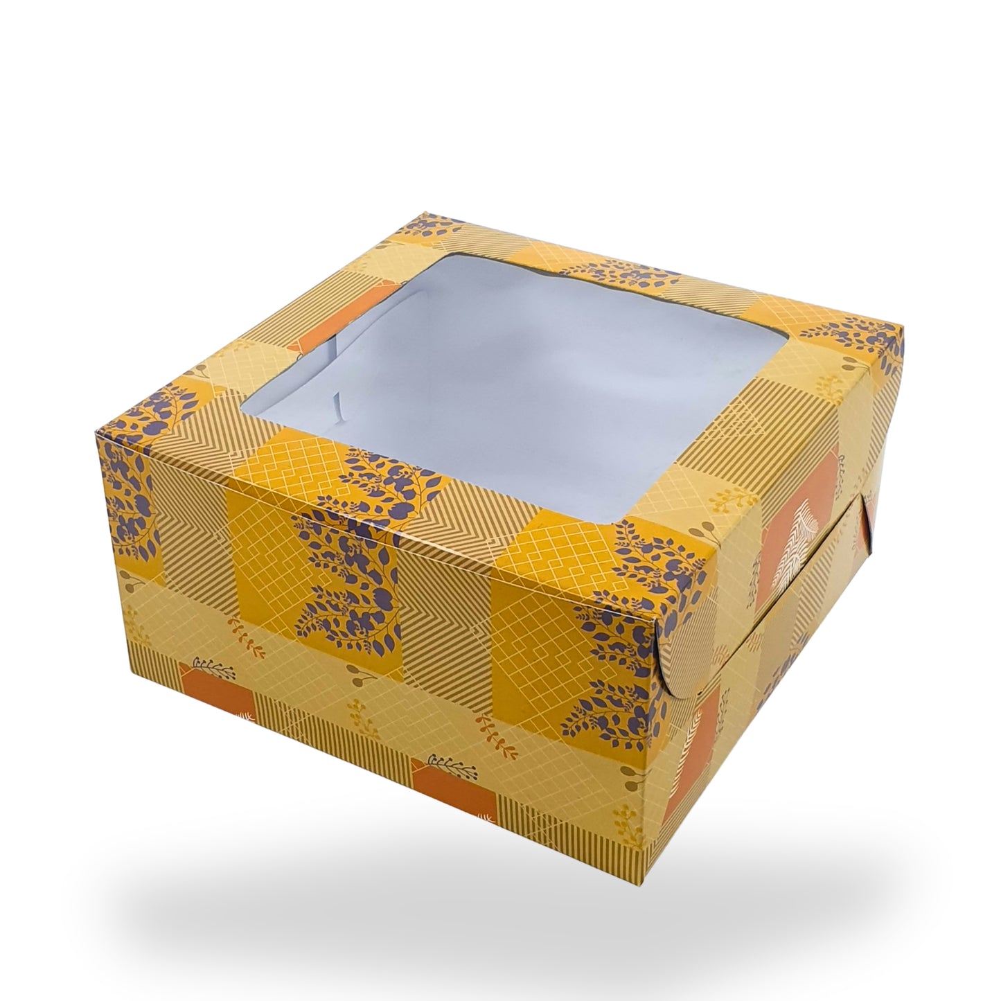 Window Cake Box I 10x10x5 inches I Floral Print Yellow - WB