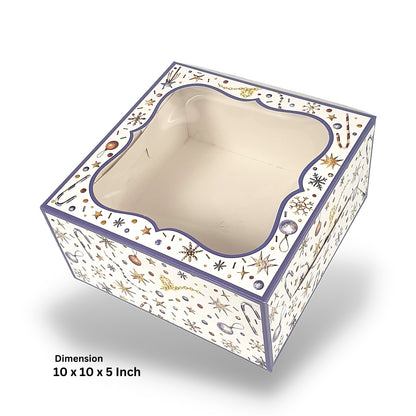 Cake Box With Window I White Christmas Theme I Size 10x10x5 inch I 350 GSM I One Kg Cake Box